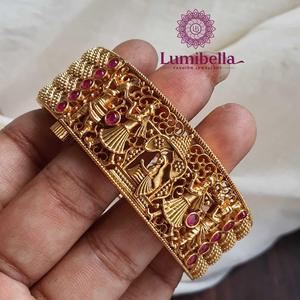 Swayamvara Gold Plated Pearl Cuff Bangle Set-Ethnic Classic Flower Design 2x6 Pieces - Product Image 1