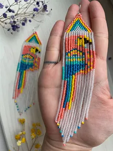 Pendientes largos de moda con cuentas de loro, pendientes de flecos con cuentas de semillas, pendientes de aves con cuentas, pendientes de naturaleza, pendientes tropicales, para regalo - Product Image 1