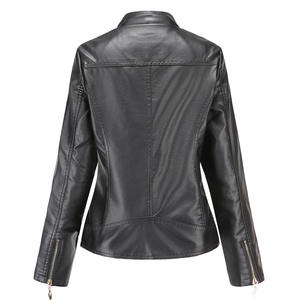 Chaqueta de Moto de Cuero PU Negra para Hombre, Cuello Alto, Cierre de Cremallera, Corte Ajustado, para Otoño, Manga Larga, Color Sólido - Product Image 5