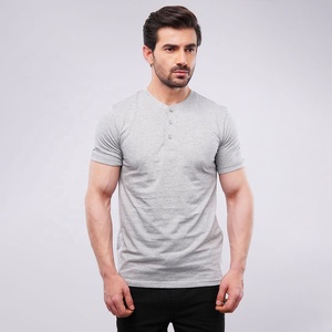 Camiseta Henley de manga corta térmica de algodón 100% grueso, corte ajustado, lisa, para hombre, venta al por mayor, personalizada - Product Image 1