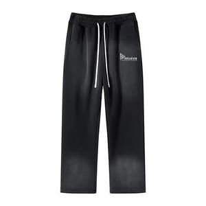 Joggers décontractés noirs pour hommes, coupe droite, respirants, séchage rapide, anti-boulochage, délavage acide, écologiques, avec cordon de serrage - Product Image 1