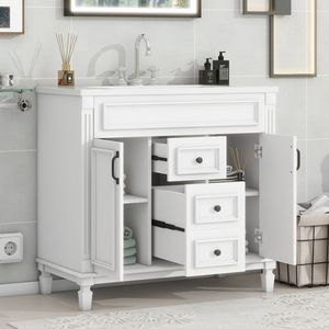 Mobile Bagno Moderno da 36 Pollici con Lavabo Singolo, 2 Ante e 2 Cassetti con Chiusura Ammortizzata - Product Image 6