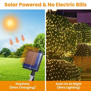 Luci Natalizie a Rete Solare da Esterno 3x2m 192 LED Dimmerabili IP44 Impermeabili con Telecomando, Timer, Memoria e 8 Modalità Divertenti - Product Image 6