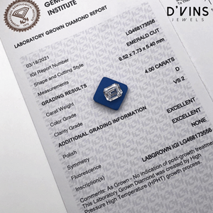 เพชร D'vins Jewels CVD Lab Grown ขนาด 1 กะรัต 1.5 กะรัต 2 กะรัต 3 กะรัต 4 กะรัต 5 กะรัต ทรงเหลี่ยมมรกต - Product Image 4