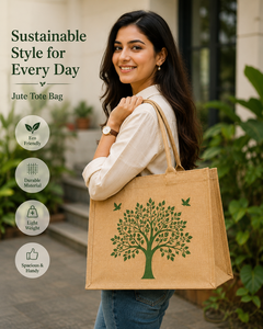 AMANI <b>Medium</b> Jute Tote <b>Bag</b> with Tree Pattern Custom Logo Option Eco-Friendly Shopping <b>Bag</b> Shoulder Handle Daily Use - Product Image 1