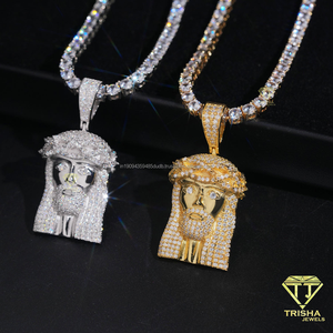 Colgante de lujo con la cara de Jesucristo en moissanita, elaborado en plata de ley 925, estilo hip hop, collar religioso para hombres y mujeres. - Product Image 4