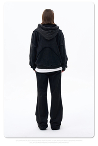 เสื้อฮู้ดสีเทาขนาดใหญ่พิเศษ ดีไซน์แบบ Patchwork พร้อมโลโก้ด้านหน้า ทรง Unisex ผ้า French Terry - Product Image 3