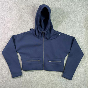 Sudaderas con capucha para mujer al por mayor, lisas, oversize, de algodón, estilo crop, streetwear, con capucha, forro polar, con cremallera, a la moda - Product Image 6