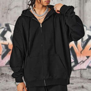 Sudadera con capucha negra extragrande para mujer, informal, de manga larga, con cremallera y forro polar. - Product Image 1