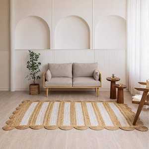 Alfombra rectangular de yute multiusos, duradera, hecha a mano, de fibra natural, para sala de estar, comedor o rincón de relajación. - Product Image 1