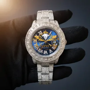 Reloj de Lujo con Esfera de Diamante Moissanite, Cristal de Zafiro, Cuarzo, Pulsera Plateada, Esfera Azul, Números Romanos, Fecha, Regalo - Product Image 1