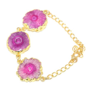 Pulsera de Cadena Ajustable con Cuarzo Rosa Natural y Baño de Oro de 22K, Joyería Moderna para Mujeres y Niñas, Venta al Por Mayor - Product Image 3