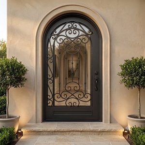 Hand-forged Wrought Iron <b>Swing</b> Entrance Gate Rust-resistant Easy Assemble Featuring Modern Arched Design Decorative Patterned - Product Image 3