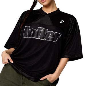 เสื้อเจอร์ซีย์อเมริกันฟุตบอลตาข่ายระบายอากาศทรงโอเวอร์ไซส์ สีดำ สตรีทแวร์ ลายกราฟิก หมายเลขที่แขนเสื้อ ระบายอากาศได้ดี สไตล์ทีม แบรนด์สั่งทำพิเศษ สหรัฐอเมริกา - Product Image 1