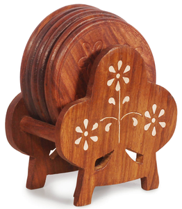 Juego de posavasos de madera con acabado natural, hechos a mano, decorativos, para bebidas, para decoración de bar y cocina a los precios más bajos. - Product Image 4