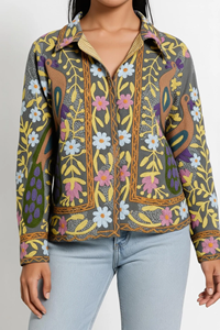 Veste en toile brodée Suzani faite à la main, style bohème, motif paon, broderie main, pour femme - Product Image 4