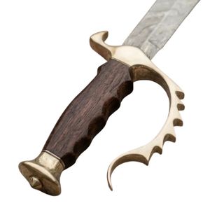 Couteau de chasse en acier Damas à pointe tombante avec manche en bois et étui en cuir, lame droite non réglable, lame simple - Product Image 3
