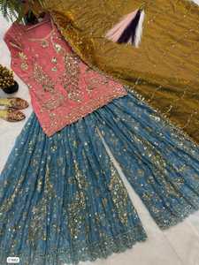 Pink Embroidered Pakistani <b>Lehenga</b> Set Silk Blend Anarkali Suit With Dupatta Bridal Wedding Party Wear - Product Image 2