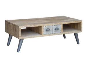 Table basse traditionnelle en bois de manguier massif avec étagères de rangement, pieds en fer durables, montage facile pour le salon - Product Image 2
