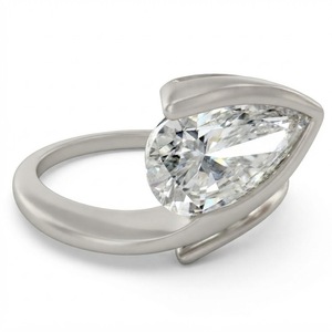 Bague de fiançailles en diamant taille poire, or blanc 14 carats, bague bypass, solitaire, fabricant de bijoux fins - Product Image 1