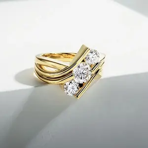 Bague de fiançailles/mariage en diamant de laboratoire de taille ronde pour femme 14K or jaune diamant Style Vintage certifié IGI - Product Image 2