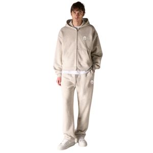 Ensemble décontracté pour homme : sweat à capuche zippé épais et pantalon de jogging en coton doux, style streetwear, couleur beige, ensemble de vêtements de sport tendance - Product Image 6