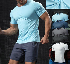 Camiseta Deportiva de Compresión de Manga Corta para Hombre, Color Sólido, Secado Rápido, Estampado por Transferencia de Calor, 120g, Poliéster Tejido, Verano, Casual - Product Image 1