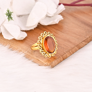แหวนทองชุบดีไซน์ทันสมัยประดับพลอยซิทรินสีเข้มทำมือสำหรับผู้หญิง - Product Image 4