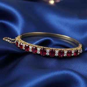 Victorian Red <b>Ruby</b> Bangle 925 Sterling Silver 14K Gold Plated Handmade Antique Luxury Jewelry Gift For Her - Product Image 3