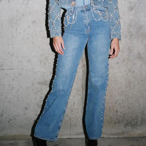 Jeans en denim de haute qualité pour femmes, coupe décontractée, logo personnalisé, streetwear, OEM, collection toutes saisons - Product Image 5