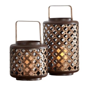Decorative Metal Fancy <b>Lantern</b> Home Decor New Design Votive Shape with Handle Candle Holder Set of 2 - Product Image 1