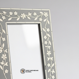 Luxury Bone Inlay Picture <b>Frame</b> with Floral Vine Design Home Decor Wood <b>Frame</b> in <b>Grey</b> Finish for Luxury Interiors - Product Image 5