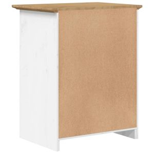 Mesita de noche de madera de pino maciza y metal de ingeniería en colores blanco y marrón - Product Image 6
