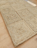 HARI ENTERPRISES Handgewebter Natürlicher Jute-Teppich mit Niedrigem Flor, Dünner Flächenteppich mit Geometrischem Rautenmuster |   Umweltfreundlicher Geflochtener Boho-Teppich