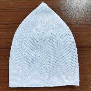 Bonnet musulman blanc en coton tricoté, couleur unie, respirant, ajustable, broderie à la main, maille, pour toutes les saisons, Moyen-Orient - Product Image 3