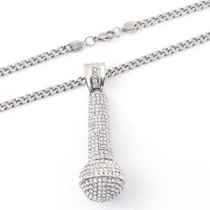 Pendentif Microphone en Cristal Micro-Pavé Plaqué Argent, Charme Unisexe Hiphop, Bijoux à la Mode - Product Image 1