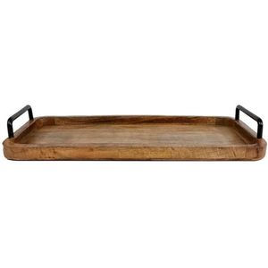 Plateau de service en bois de manguier rectangulaire, couleur unie, design minimaliste, poignées en métal durables - Product Image 3