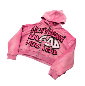 Sweat à capuche rose zippé pour homme en molleton de coton avec logo imprimé sur le devant, style streetwear automne, manches classiques - Product Image 4