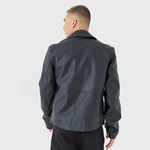 Chaqueta de cuero sintético marrón para hombre, estilo motorista, con cuello vuelto, cremallera, para invierno, forro de lino, teñido liso con relieve - Product Image 2