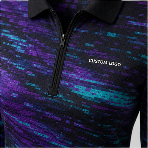 Custom Black <b>Purple</b> Teal Digital Glitch Womens Long Sleeve <b>Polo</b> <b>Shirt</b> Quick Dry Breathable Performance Uniform WPS-0769 - Product Image 5