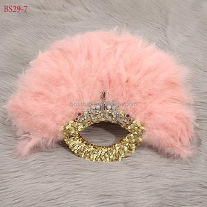 BS29 Quạt Lông Vũ Màu Xanh Lá Châu Phi Quạt Lông Vũ Đám Cưới Cho Cô Dâu Quạt Tay Hoa Nigeria Lông Vũ Hai Mặt - Product Image 5