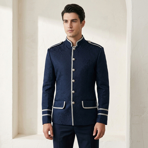 Chaquetas de Montar Azul Marino con Cuello Alto y Trenzado Plateado Estilo Victoriano, Costuras Precisas, Servicio OEM ODM, Chaquetas para Desfiles de Bandas - Product Image 6