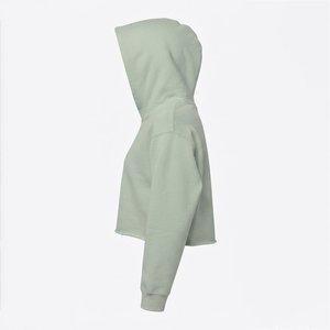 Trendiness Custom Logo Women's Light Green Cropped Hoodie Long Sleeve Casual Knitted Sweatshirt With Front Logo Autumn Wear - Product Image 3