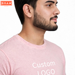 SHAN <b>Men's</b> <b>Pink</b> Cotton <b>T</b>-<b>Shirt</b> Custom Logo Printed O-Neck Short Sleeve Casual Regular Fit Solid Jersey Breathable - Product Image 4