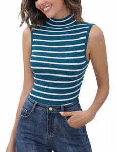 Best Quality Customized Logo Women's Sleeveless Turtleneck Tank <b>Top</b> Solid Design Breathable Casual Polyester/Cotton Material - Product Image 3