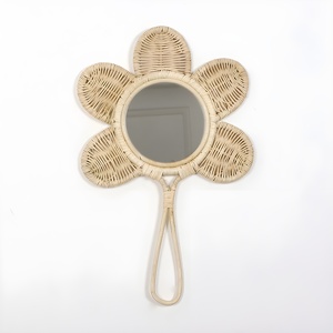 Miroir à main en rotin naturel, logo personnalisé accepté, miroirs décoratifs portatifs pour chambre de fille - Product Image 4