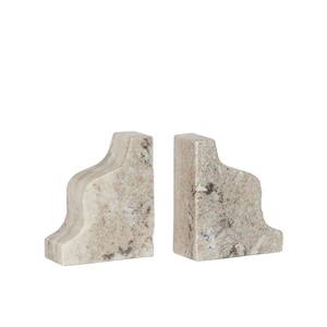 Sujetalibros de mármol beige de diseño moderno, estilo escalón, soporte para libros de piedra escultural, sujetalibros de mármol pesado decorativo de lujo, únicos. - Product Image 1