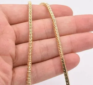 Collar de cadena tipo tenis con circonitas cúbicas redondas de 3 mm, chapado en oro amarillo de 14 quilates sobre plata de ley - Product Image 2