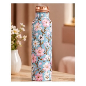 Bouteille d'eau en cuivre à imprimé marguerite bleue avec couvercle en cuivre, gourde de voyage portable - Product Image 4