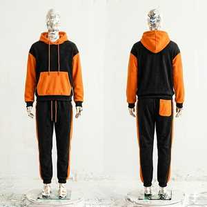 Men s Black and <b>Orange</b> <b>Fleece</b> Tracksuit Set Casual Two Tone Hoodie And Jogger Pants Comfortable Winter Sportswear Athletic Suit - Product Image 1